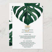 Moderne Tropical Swiss Cheese Leaf Gold Wedding Programm (Vorne/Hinten)