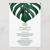 Moderne Tropical Swiss Cheese Leaf Gold Wedding Programm (Vorderseite)