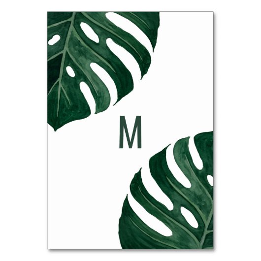 Moderne Tropical Swiss Cheese Leaf Gold Wedding Tischnummer (Rückseite)