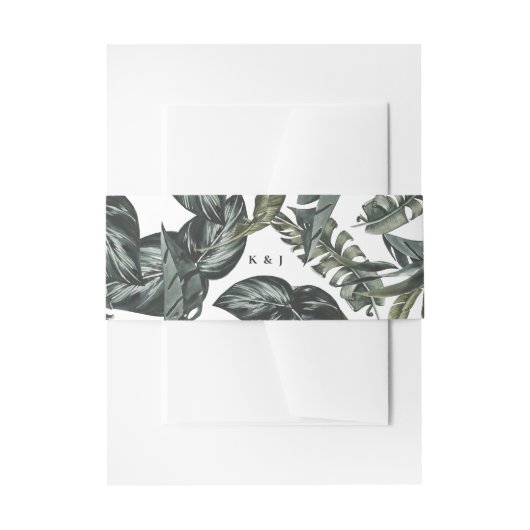 Moderne Tropics Foliage Monogram Hochzeit Einladungsbanderole (Vorderseite Beispiel)