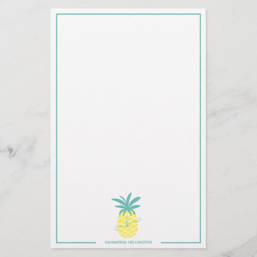 Moderne, tropisch editierbare Ananas-Monogrammbeze Briefpapier (Vorderseite)