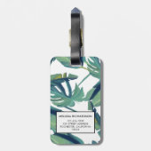 Moderne tropisch-grüne Aquarellfarben-Blätter, mon Gepäckanhänger (Rückseite vertikal)