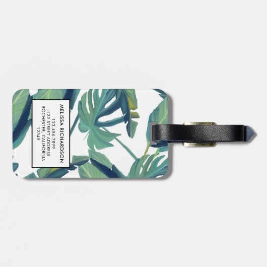 Moderne tropisch-grüne Aquarellfarben-Blätter, mon Gepäckanhänger (Rückseite horizontal)