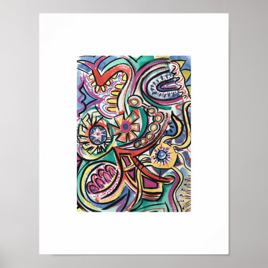 Moderne Tropisch-handbemalte Abstrakte Kunst Poster (Vorne)