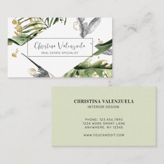 Moderne tropische Abstrakte botanische Visitenkart Visitenkarte (Vorne/Hinten)