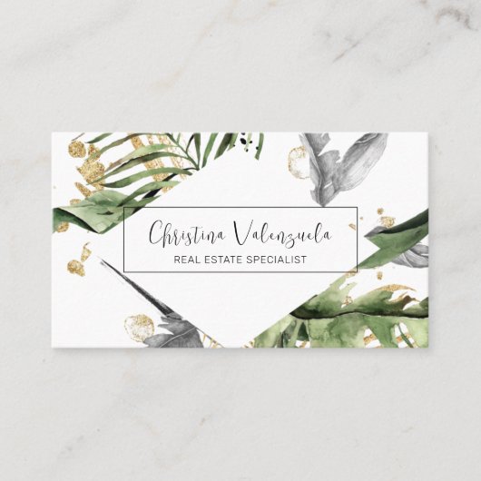 Moderne tropische Abstrakte botanische Visitenkart Visitenkarte (Vorderseite)