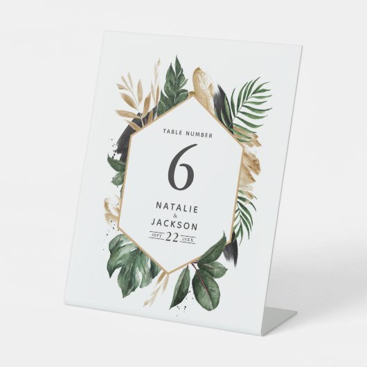 Moderne tropische abstrakte Hochzeitsfeiern Tischn Sockelschild (Vorderseite)