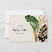 Moderne tropische abstrakte Trauzeugin RSVP Karte (Vorderseite)