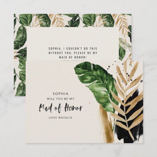 Moderne tropische abstrakte Trauzeugin RSVP Karte (Vorne/Hinten)