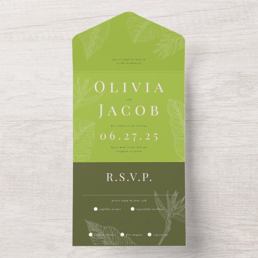 Moderne tropische All-in-One-Hochzeitseinladung All In One Einladung (Innen Boden)
