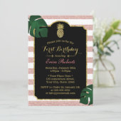 Moderne tropische Ananas Hawaiian Erster Geburtsta Einladung (Stehend Vorderseite)