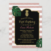 Moderne tropische Ananas Hawaiian Erster Geburtsta Einladung (Vorne/Hinten)