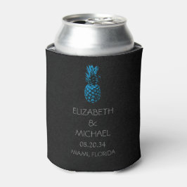 Moderne tropische Ananas Hochzeit schwarz blau Dosenkühler