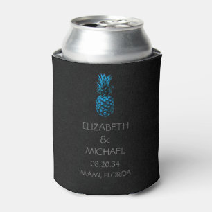 Moderne tropische Ananas Hochzeit schwarz blau Dosenkühler