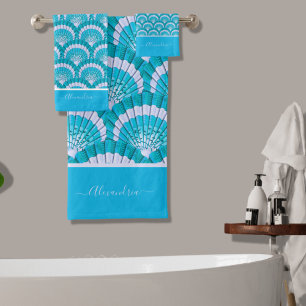 Moderne tropische Aquamarin türkise Aqua Seashell Badhandtuch Set