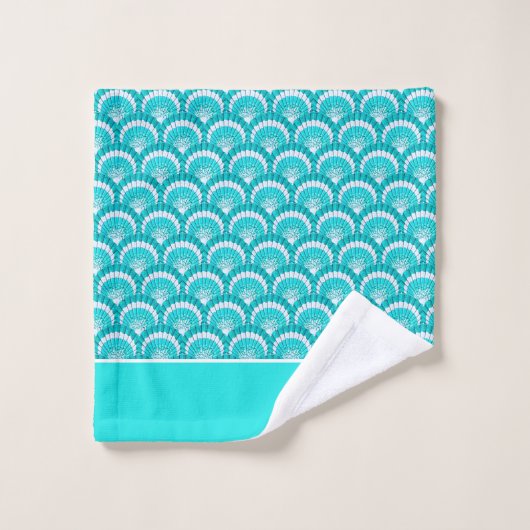 Moderne tropische Aquamarin türkise Aqua Seashell Badhandtuch Set (Waschlappen)