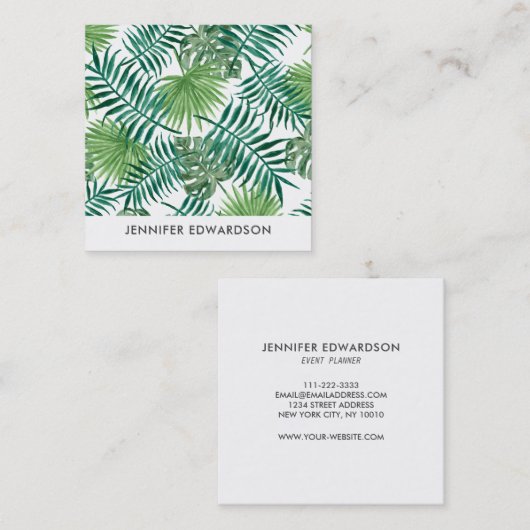 Moderne tropische Aquarell-Blätter beruflich Quadratische Visitenkarte (Vorne/Hinten)