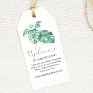 Moderne tropische Aquarell-Grünpflanzen-Willkommen Geschenkanhänger