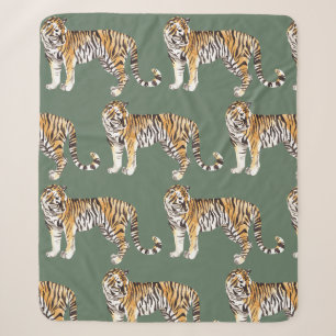 Moderne tropische Aquarell-Tiger-Wildnis-Muster Sherpadecke