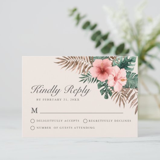 Moderne tropische Aquarellblume-RSVP-Karte Hinweiskarte (Stehend Vorderseite)