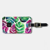 Moderne tropische Aquarellfarben-Blätter monogramm Gepäckanhänger (Vorderseite horizontal)