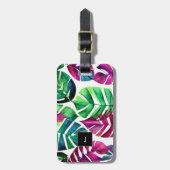 Moderne tropische Aquarellfarben-Blätter monogramm Gepäckanhänger (Vorderseite vertikal)