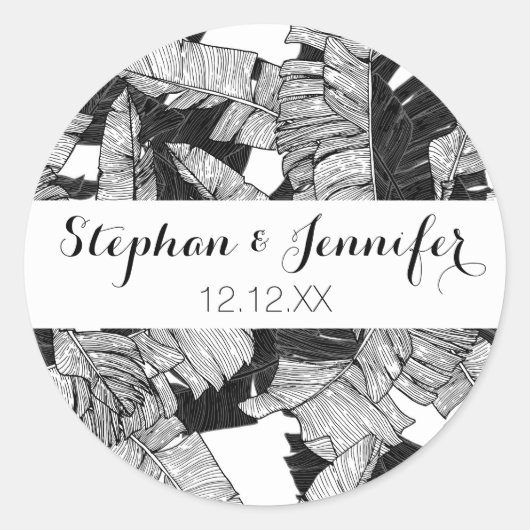 Moderne tropische Bananenprogramme in Schwarz und  Runder Aufkleber (Vorderseite)