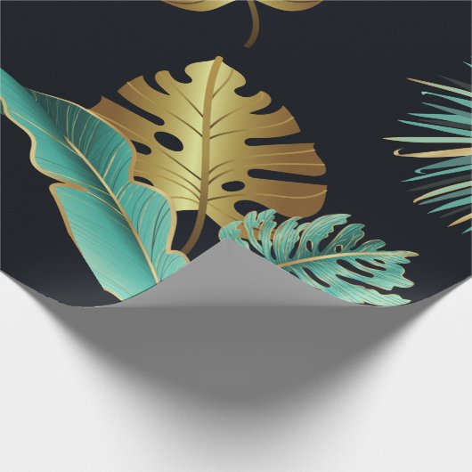 Moderne tropische Blätter aus dem grünen Gold Geschenkpapier (Ecke)