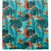 Moderne tropische Blätter aus Palmen und Hibiskus Duschvorhang (Vorderseite)