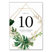 Moderne tropische Blätter Gold Frame Personalisier Tischnummer (Vorderseite)