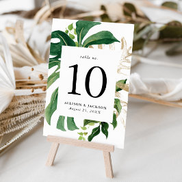 Moderne tropische Blätter Gold Personalisiert Tischnummer
