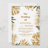 Moderne tropische Blätter Goldhochzeit Einladung (Vorderseite)