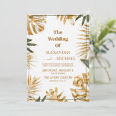 Moderne tropische Blätter Goldhochzeit Einladung (Stehend Vorderseite)