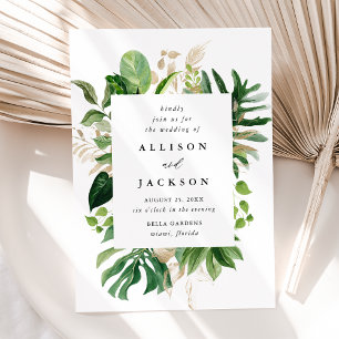 Moderne tropische Blätter Goldhochzeit Einladung