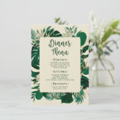Moderne tropische Blätter Hochzeitsessen im Grünen Menükarte (Stehend Vorderseite)