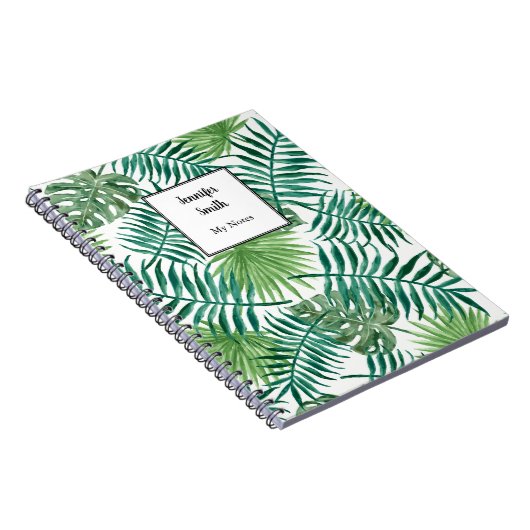 Moderne tropische Blätter in Aquarellen personalis Notizblock (Rechte Seite)