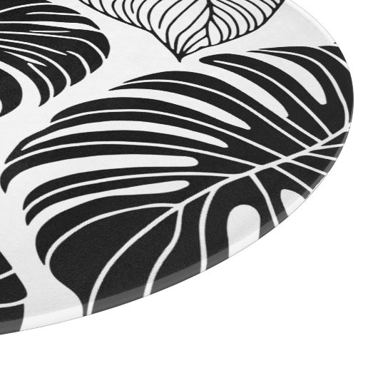 Moderne tropische Blätter in Schwarzweiß Schneidebrett (Ecke)