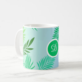 Moderne tropische Blätter mit blauer Palme Kaffeetasse
