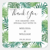 Moderne tropische Blätter mit grüner Wasserfarbe H Quadratischer Aufkleber (Vorderseite)