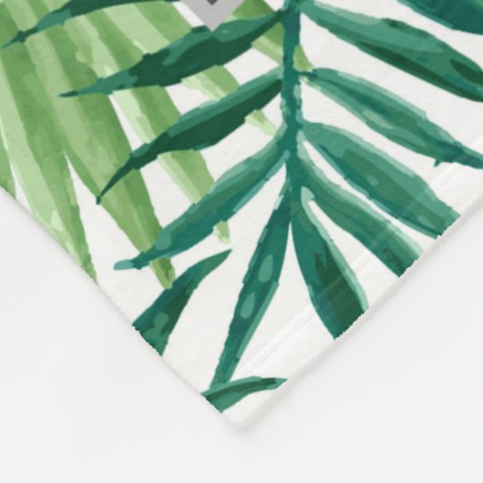 Moderne tropische Blätter Monogramm Fleecedecke (Ecke)