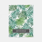 Moderne tropische Blätter Monogramm Fleecedecke (Vorderseite)