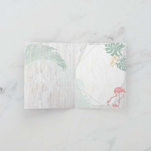 Moderne tropische Blätter Pink Flamingo Vielen Dan Dankeskarte (Innenseite)