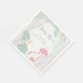 Moderne tropische Blätter Rosa Flamingo Kinderdusc Serviette (Ecke)