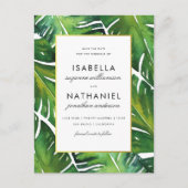 Moderne tropische Blätter Save the Date Ankündigungspostkarte (Vorderseite)