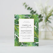 Moderne tropische Blätter Save the Date Ankündigungspostkarte (Stehend Vorderseite)