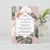 Moderne tropische Blätter und Orchideen in Blumenr Einladung (Stehend Vorderseite)