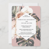 Moderne tropische Blätter und Orchideen in Blumenr Einladung (Vorderseite)