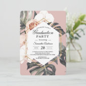 Moderne tropische Blätter und Orchideen in Blumenr Einladung (Stehend Vorderseite)