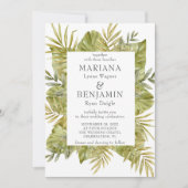 Moderne tropische Blätter zeigen Grün Einladung (Vorderseite)