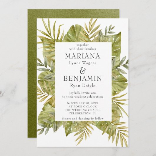 Moderne tropische Blätter zeigen Grün Einladung (Vorne/Hinten)